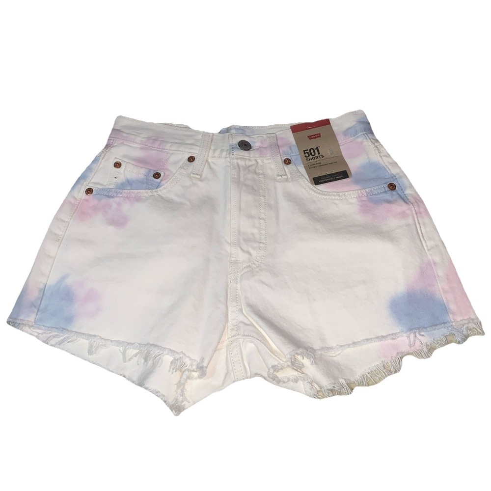 Levi's 501 Cut Off Shorts High Rise Womens 25 White Pink Tie Dye Festival Summer